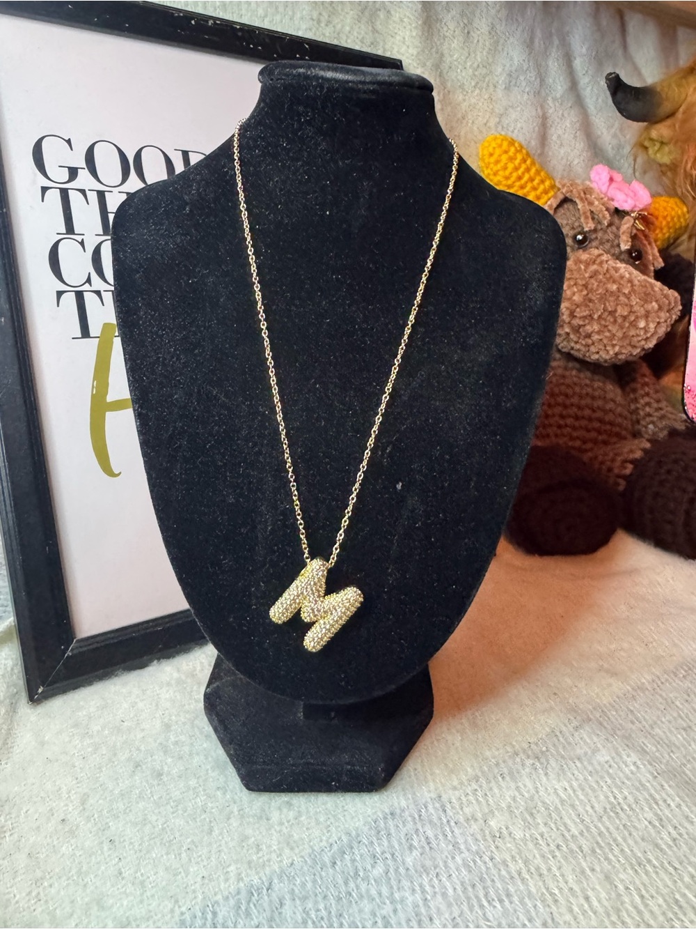 Gold Crystal 'M' Initial Pendant Necklace - Women Jewelry